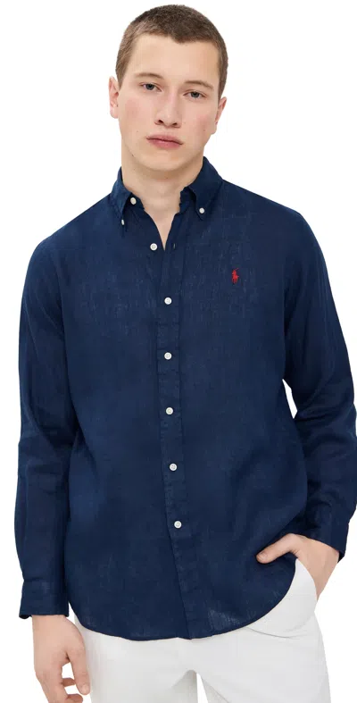POLO RALPH LAUREN LONG SLEEVE LINEN SHIRT NEWPORT NAVY