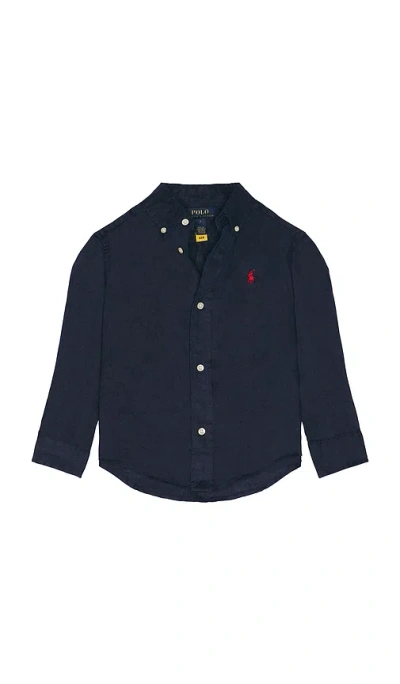 Polo Ralph Lauren Long Sleeve Linen Sport Shirt In Blue