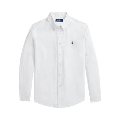 Pre-owned Polo Ralph Lauren Long-sleeve Linen Sport Shirt Solid 'white' | Men's Size L