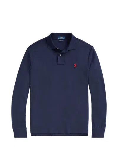 Polo Ralph Lauren Custom Slim Fit Blue Polo With Classic Collar And Pony Embroidered On The Front In Cotton Man