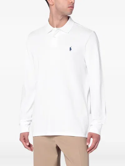 Polo Ralph Lauren Ribbed Polo With Two-button Closure And Iconic Pony Emblem In White