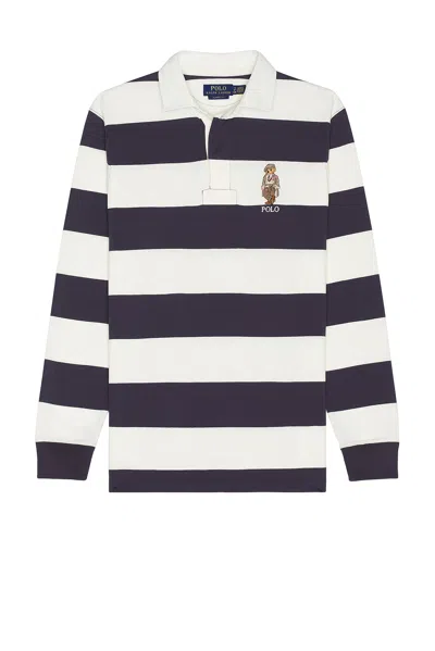 Polo Ralph Lauren Long Sleeve Novelty Heritage Bear Rugby Polo In White