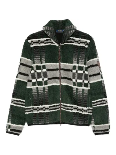 Polo Ralph Lauren Shawl-collar Checked Woven Zip-up Cardigan In Multi