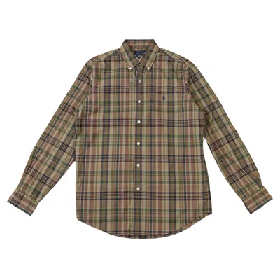 Pre-owned Polo Ralph Lauren Long-sleeve Performance Madras Sport Shirt 'khaki/navy' | Blue | Men's Size Xl