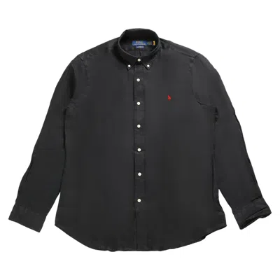Pre-owned Polo Ralph Lauren Long-sleeve Piece Dye Linen Sport Shirt 'polo Black/red' | Men's Size M