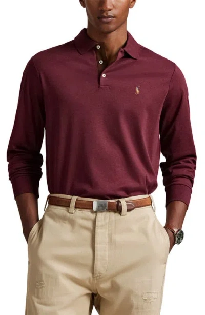 Polo Ralph Lauren Long Sleeve Pima Cotton Polo In Burgundy