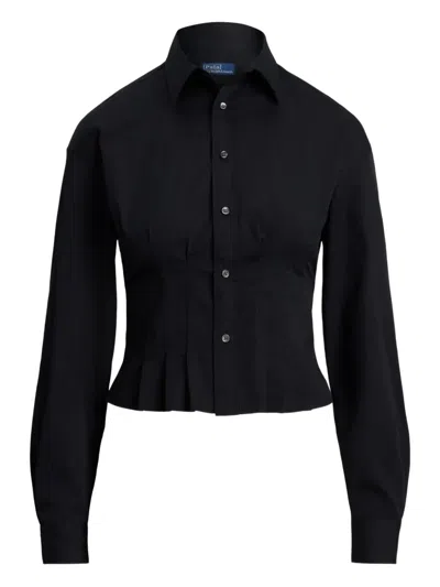 Polo Ralph Lauren Long-sleeve Pleated Shirt In Black