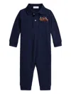 Polo Ralph Lauren Long-sleeve Polo-collar Romper In Blue