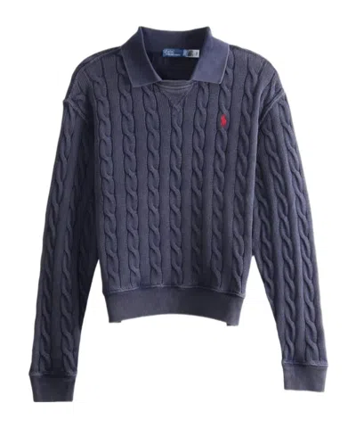 Polo Ralph Lauren Long Sleeve Polo Knit Collar Polo In Hunter Navy Blue