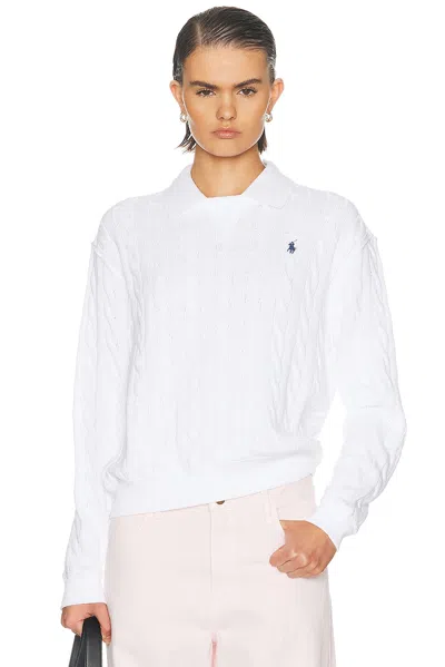 Polo Ralph Lauren Long Sleeve Polo Sweater In White