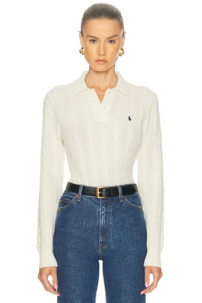 Polo Ralph Lauren Long Sleeve Polo Top In White