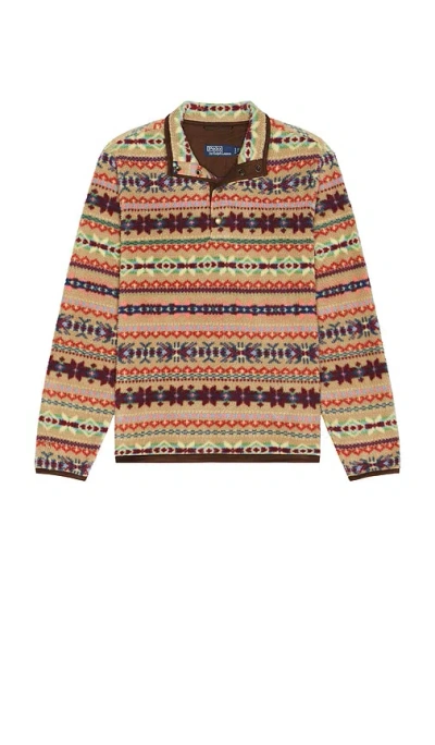 POLO RALPH LAUREN LONG SLEEVE PRINTED VINTAGE FLEECE SNAP MOCKNECK PULLOVER