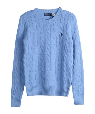 Polo Ralph Lauren Cable Knit Crewneck Sweater With Ribbed Trim In New Litch Blue