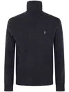 Polo Ralph Lauren Cable Knit Black Turtleneck Sweater With Embroidered Logo In Blue
