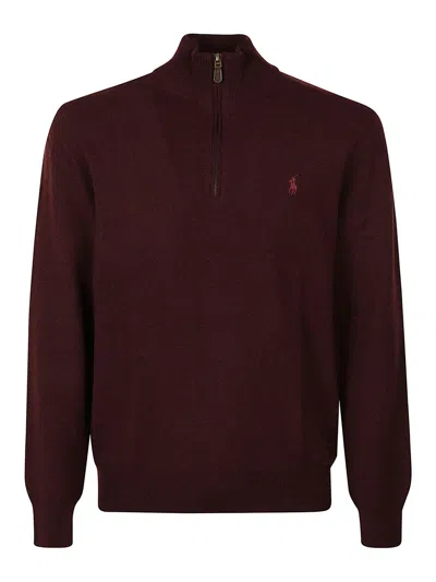 Polo Ralph Lauren Logo-embroidered Wool Half-zip Sweater In Brown
