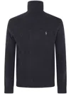 Polo Ralph Lauren Cable Knit Black Turtleneck Sweater With Embroidered Logo In Black