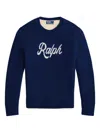 Polo Ralph Lauren Mens Crewneck Logo-motif Wool And Alpaca Jumper Blue Xxl In Multi