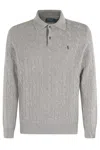 Polo Ralph Lauren Grey Sweater With Polo Shirt Style Collar And Pony Embroidery On The Front In Wool And Cashmere Man In Gray