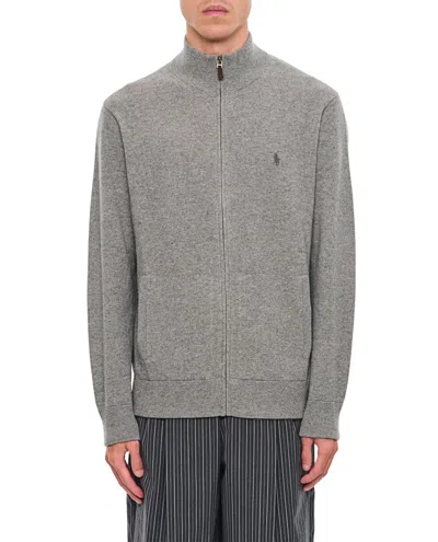 Polo Ralph Lauren Heather Grey Knitted Sweater With Front Zip Fastening In Gray