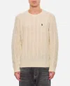 Polo Ralph Lauren White Cable Knit Crewneck Sweater With Pony Embroidery On The Front In Wool And Cashmere Man In Neutral