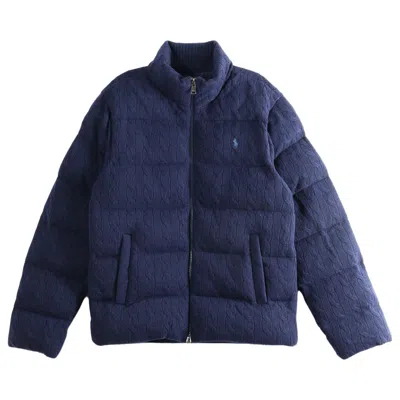 Pre-owned Polo Ralph Lauren Long Sleeve Quilted Cable Knit Full Zip Mockneck Sweater 'hunter Navy' | Blue | Me