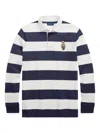 Polo Ralph Lauren Rugby Fit Blue And White Polo Shirt With Logo Embroidery On The Front And All-over Striped Motif In  In Blue