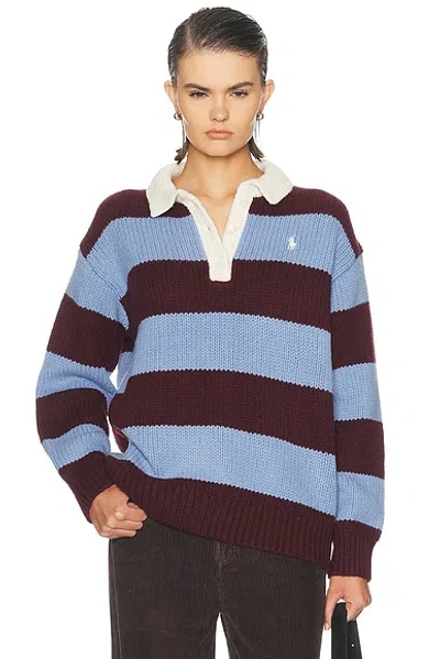 Polo Ralph Lauren Long Sleeve Rugby Sweater In Harvard Wine & Blue