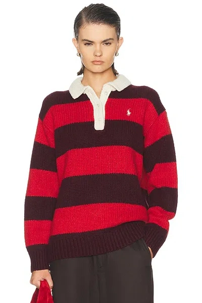 Polo Ralph Lauren Long Sleeve Rugby Sweater In Harvard Wine & Brandy Heather