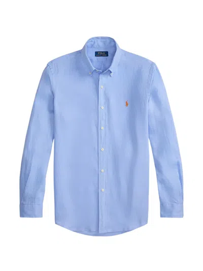 Polo Ralph Lauren Mens Austin Blue Logo-embroidered Custom-fit Linen Shirt Xl