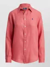 Polo Ralph Lauren Long Sleeve Shirt Curved Hem Front Buttons In Pink