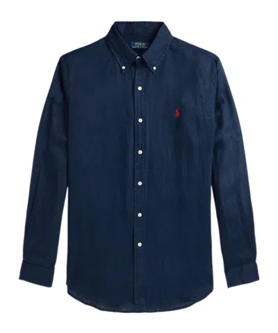 Polo Ralph Lauren Collared Tailored Shirt With Curved Hem In Blue