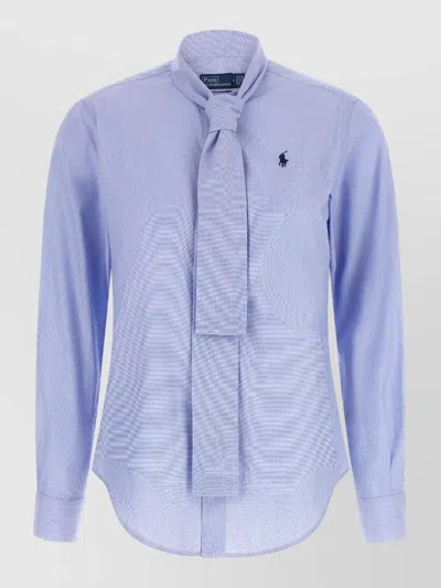 Polo Ralph Lauren Long Sleeve Shirt Regular Fit Tie Neck In Blue