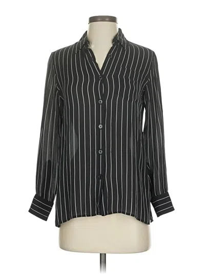 Pre-owned Polo Ralph Lauren Long Sleeve Silk Top Black Stripes Pattern Collared Neckline Tops