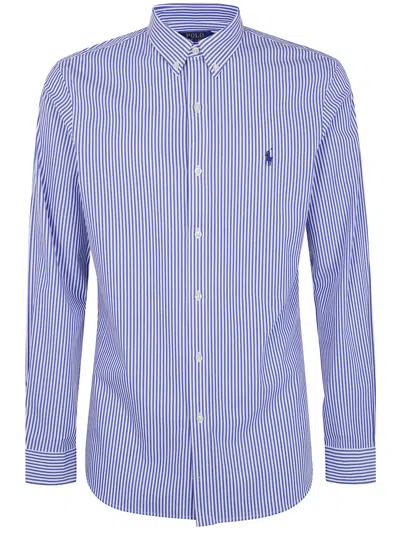 Polo Ralph Lauren Striped Logo-embroidered Shirt In Blue