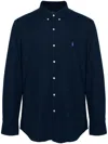 Polo Ralph Lauren Navy Blue Stretch-cotton Button-down Shirt With Signature Motif In Blue