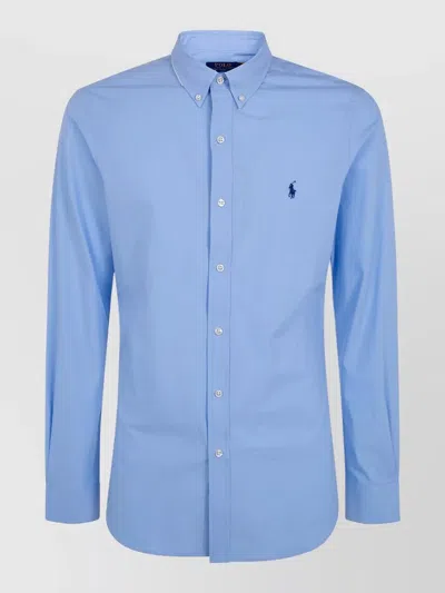 Polo Ralph Lauren Long Sleeve Sport Shirt Button Collar In Blue