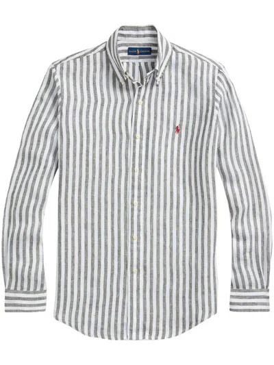 Polo Ralph Lauren Long Sleeve-sport Shirt Clothing In 5138b Olive/white