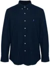 Polo Ralph Lauren Navy Blue Stretch-cotton Button-down Shirt With Signature Motif In Blue