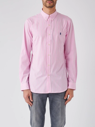 Polo Ralph Lauren Long Sleeve Sport Shirt Shirt In Pink/white