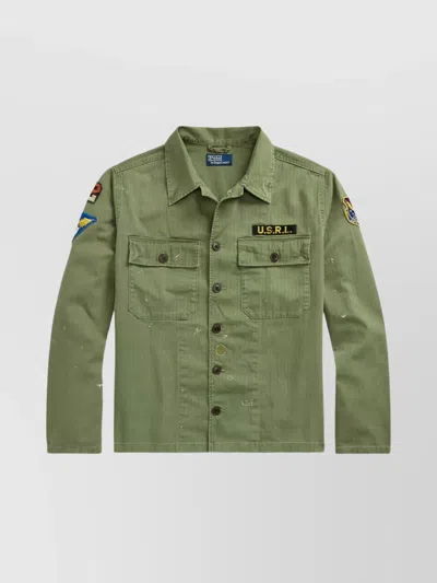 Polo Ralph Lauren Long Sleeve Sport Shirt With Patched Pockets In Green
