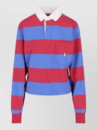 Polo Ralph Lauren Long Sleeve Striped Polo Collar Shirt In Multi