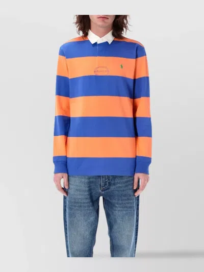 Polo Ralph Lauren Long Sleeve Striped Rugby Polo Shirt In Multicolor