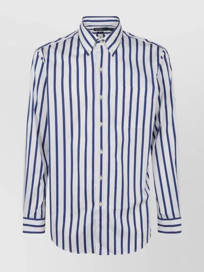 Polo Ralph Lauren Long Sleeve Striped Shirt With Collar And Pocket In Blue