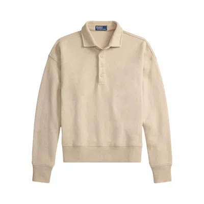 Pre-owned Polo Ralph Lauren Long Sleeve Sueded Heritage Rib Knit Cut Sew Polo 'expedition Dune Heather' | Grey