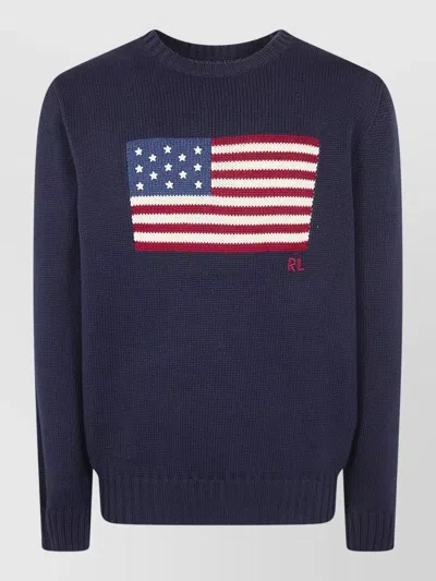 Polo Ralph Lauren Long Sleeve Sweater American Flag Design In Blue