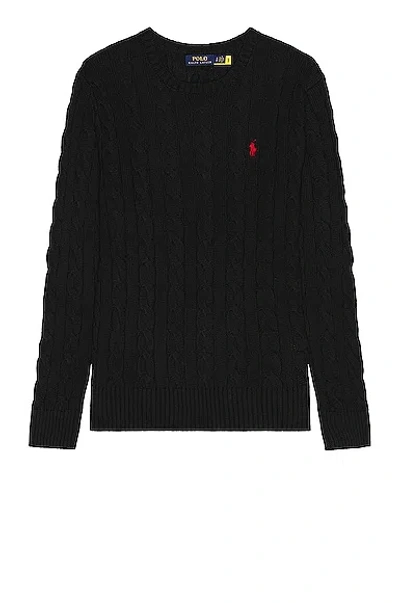 Polo Ralph Lauren Navy Blue Cable-knit Cotton Sweater In Black