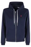 Polo Ralph Lauren Zip-up Hoodie With Drawstring Hood And Kangaroo Pockets In Blue