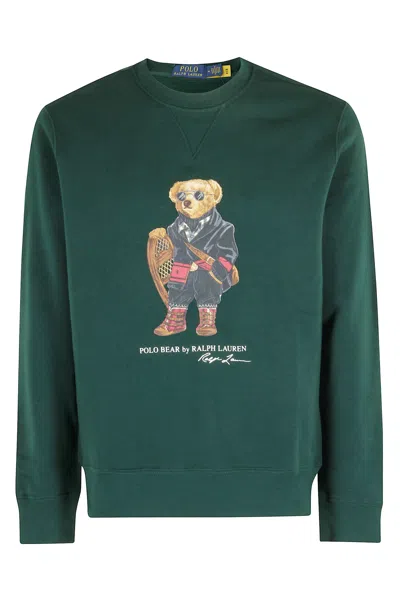 Polo Ralph Lauren Mens Fa25 Moss Holiday Bear Crewneck Bear-print Cotton-blend Sweatshirt In Green