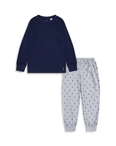 Polo Ralph Lauren Kids' Little Boys Long Sleeve Tee And Printed Joggers Pajamas, 2-piece Set In Andover Heather