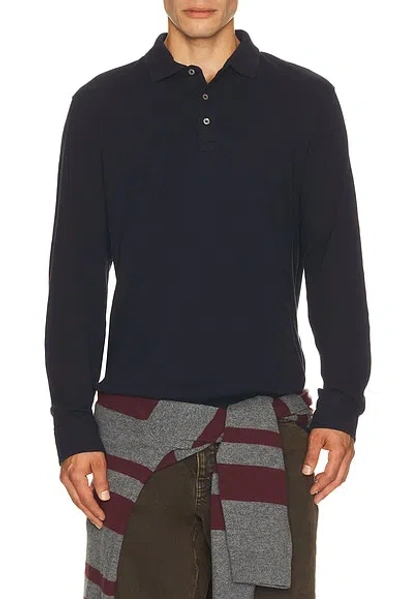 Polo Ralph Lauren Long Sleeve Textured Waflle Henly Polo In Blue
